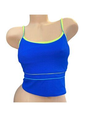 Vintage Surfside Blue Neon Trim Strappy Crop Tankini Top Size Large